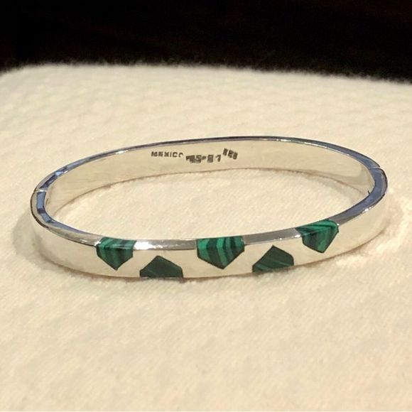 Vintage TAXCO Malachite Sterling Silver Hinged Bangle - Picture 13 of 13
